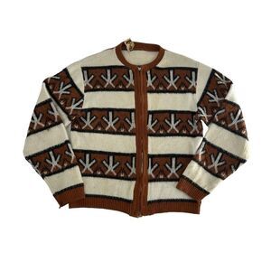Vintage Barclay Cardigan Womens Small Brown Cream Mohair Conmatic Geometric Wool
